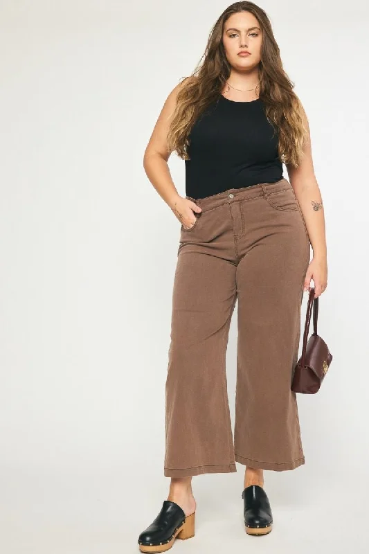Brown Wide Leg Denim Pants Comfortable Fleece Pants