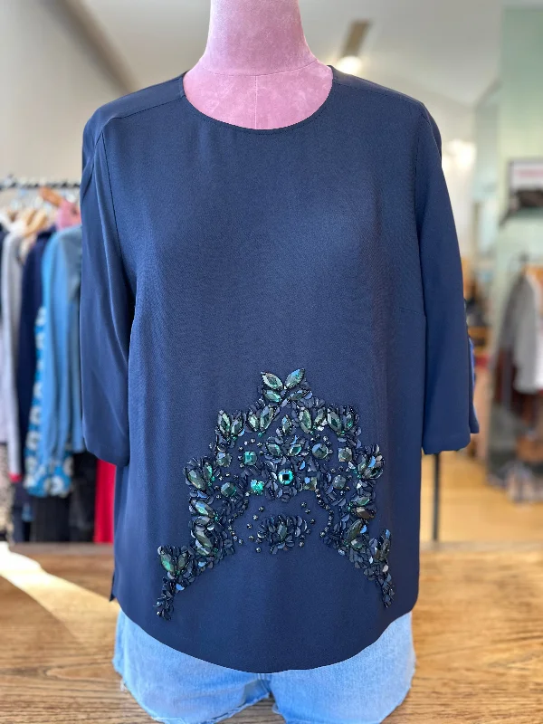 STELLA McCARTNEY 3/4 sleeves blouse with beads details / M-IT44 Lightweight Linen Blouse