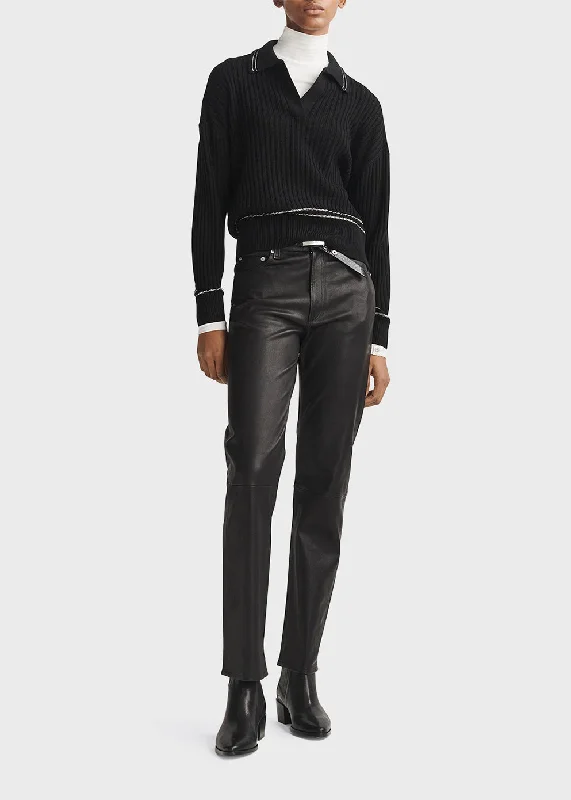 Harlow Mid-Rise Leather Pants Modern Stretch Trousers