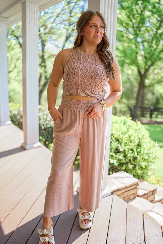 Timeless Style Tan Linen Pants Modern Stretch Trousers