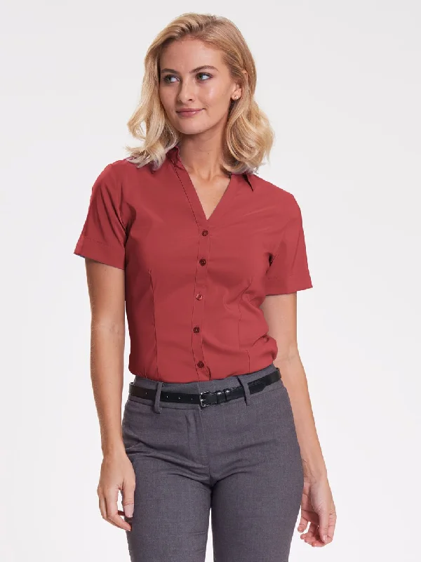 Ladies' Perfect Blouse Short Sleeve - Sunset Red Casual Button Blouse