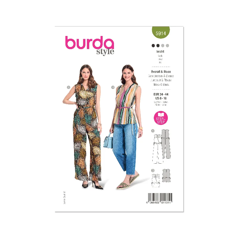 Burda Pattern 5914 Misses' Overalls & Blouse Sweetheart Neck Blouse