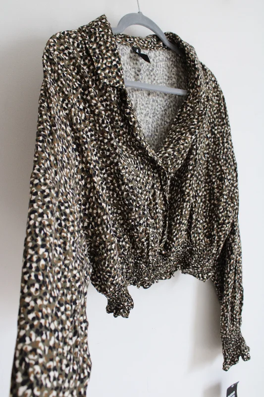 NEW Cuidado Con El Perro Green Patterned Crop Blouse | XL Feminine Puff Blouse