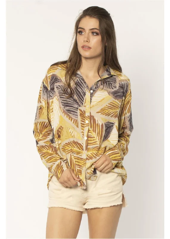 Amuse Society Jungle Cat Long Sleeve Woven Blouse Feminine Pastel Blouse