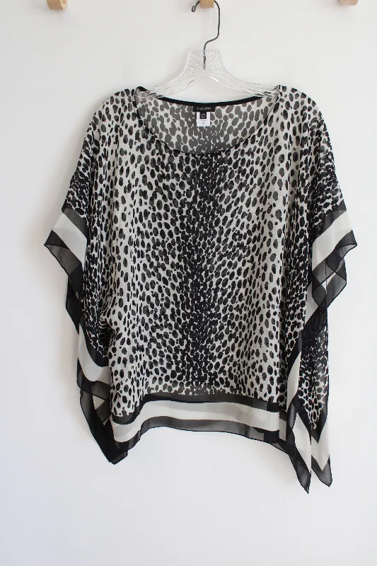 Talbots Silk Cheetah Print Chiffon Poncho Style Blouse | S/M Classic White Blouse