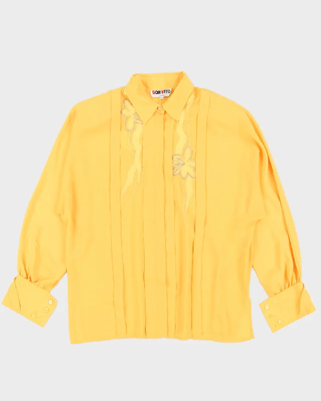 00s Yellow Embroidered Long Sleeve Blouse - L Bell Sleeve Blouse