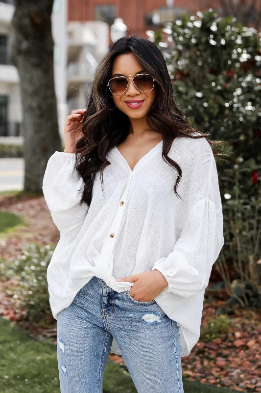 FINAL SALE - Blissful Simplicity White Linen Blouse Lightweight Tunic Blouse