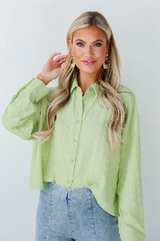 FINAL SALE - Budding Charm Lime Textured Blouse Chic Square Blouse