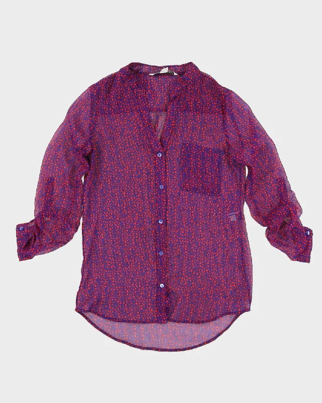 Diane Von Furstenberg Purple Silk Blouse - S Satin Long Blouse