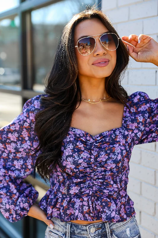 FINAL SALE - Flourishing Babe Purple Floral Cropped Blouse Peter Pan Blouse