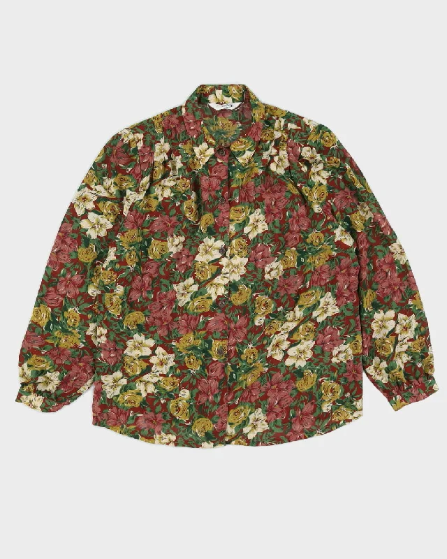 Green And Burgundy Floral Blouse - M Embroidered Cotton Blouse