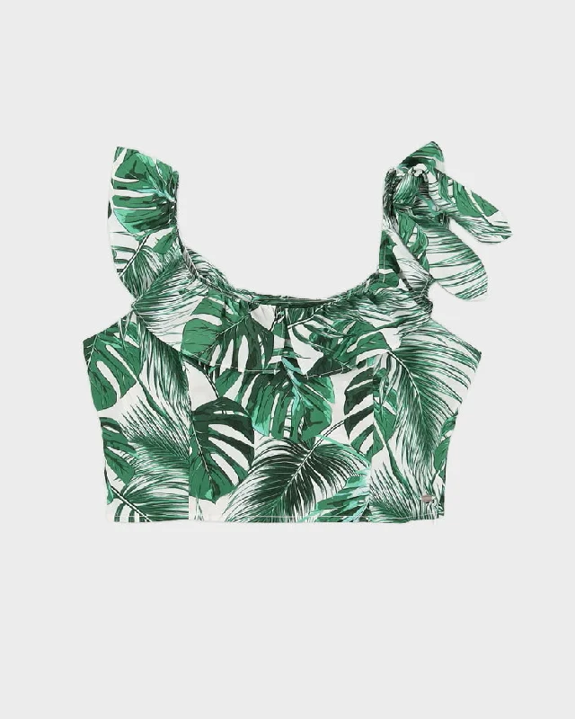 Guess Green Patterned Cropped Blouse - M Backless Summer Blouse