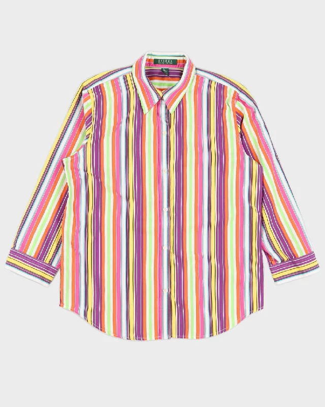 Lauren Ralph Lauren Pink Striped Blouse - M Elegant Embroidery Blouse