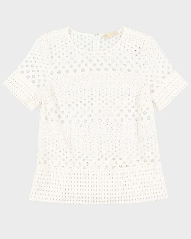 Michael Kors White Eyelet Lace Blouse - S Off-Shoulder Wrap Blouse