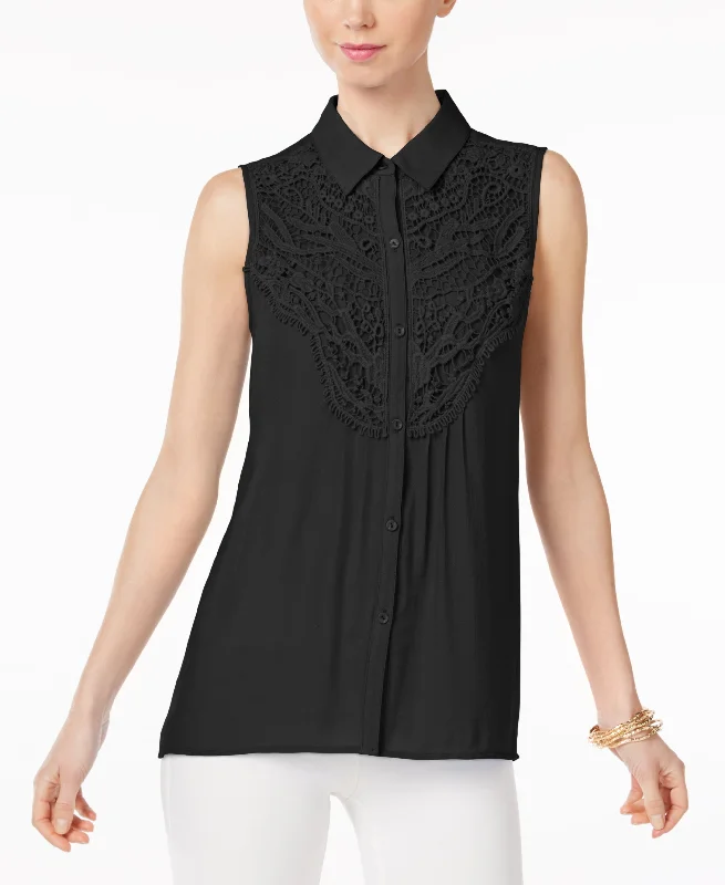 NY Collection Sleeveless Lace Trim Blouse Loose Oversized Blouse