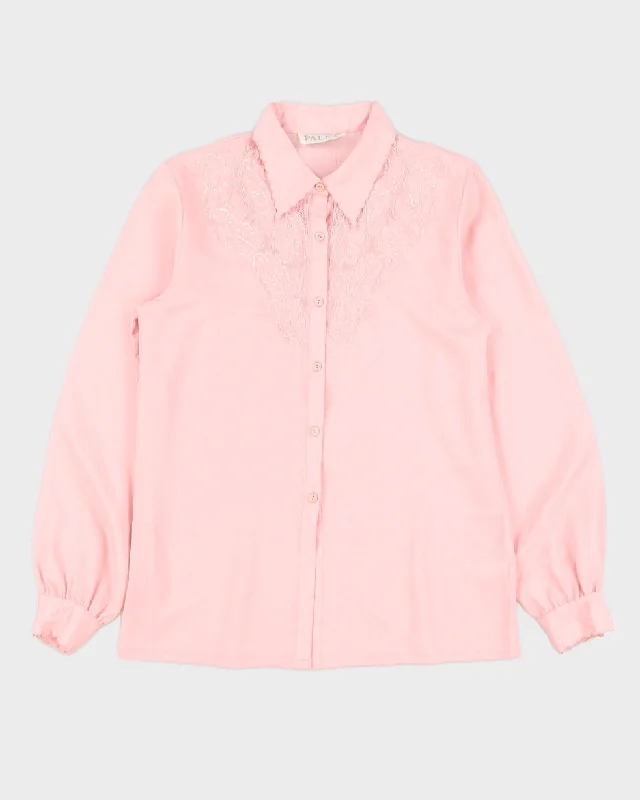 Pink Embroidered Long Sleeve Blouse - S Lightweight Linen Blouse