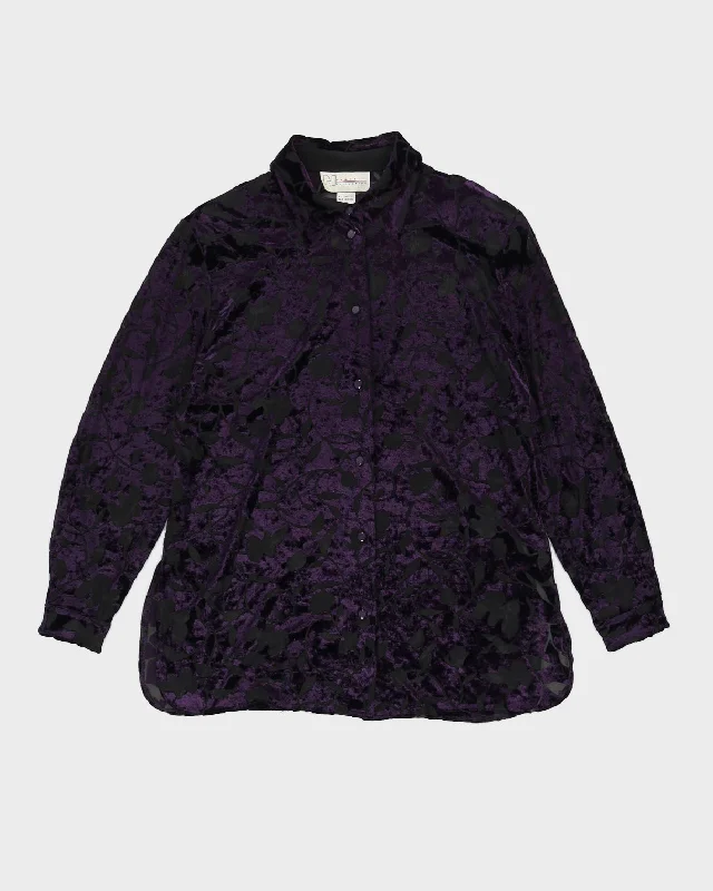 Purple Velvet Devore Long Sleeve Blouse - M Chic Wrap Blouse