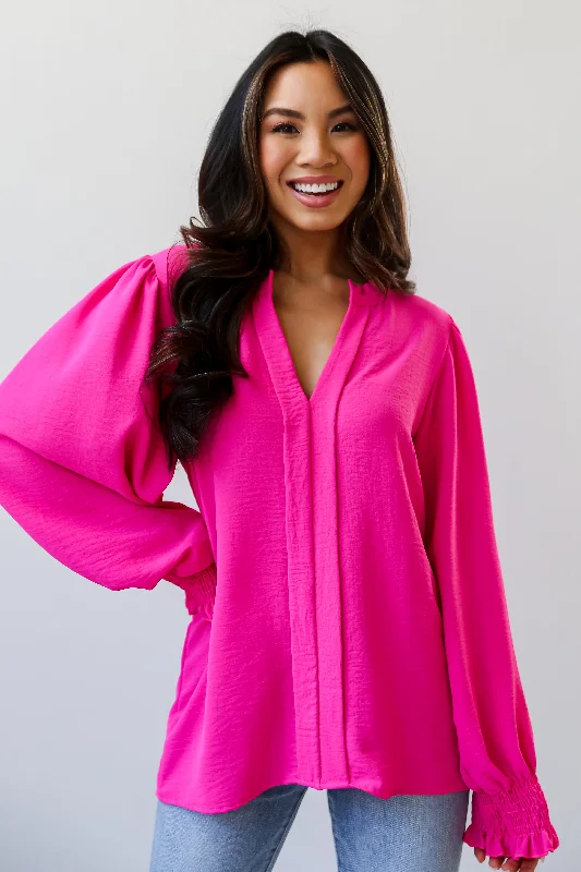 FINAL SALE - Social Sensation Hot Pink Blouse Lightweight Chiffon Blouse