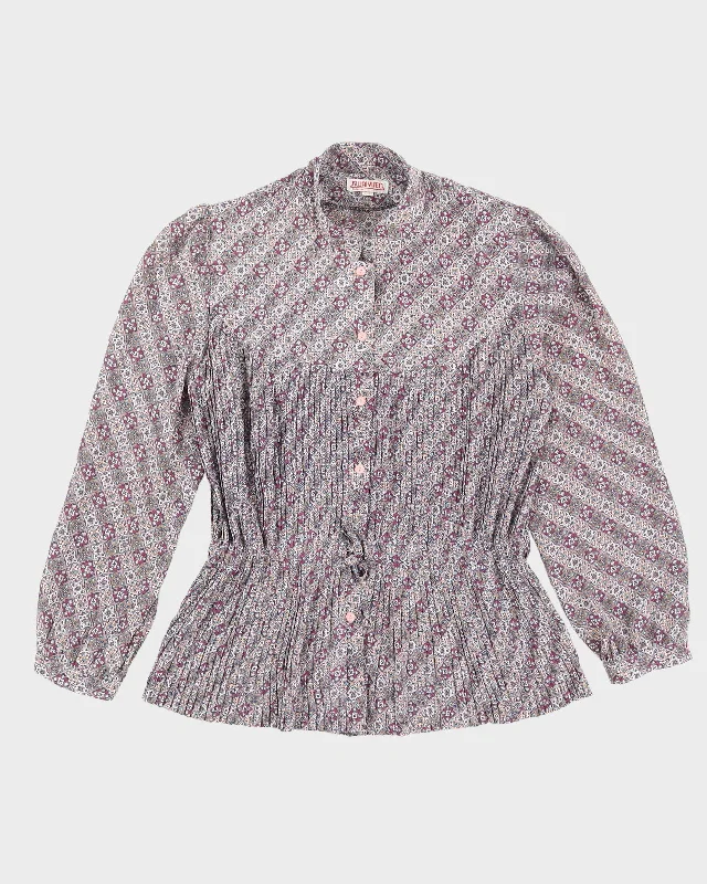 Vintage 1980s Purple Patterned Long Sleeve Blouse - M Elegant Semi-Sheer Blouse