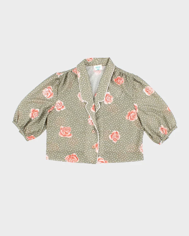 Vintage 60s Sandy Petites Montreal Floral Cropped Blouse - M Soft Pastel Blouse