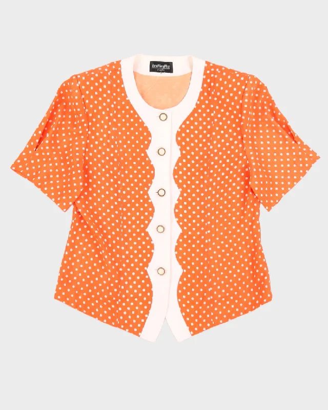 Vintage 70s Infinite Paris Orange Polka Dot Blouse - M Puff Sleeve Blouse