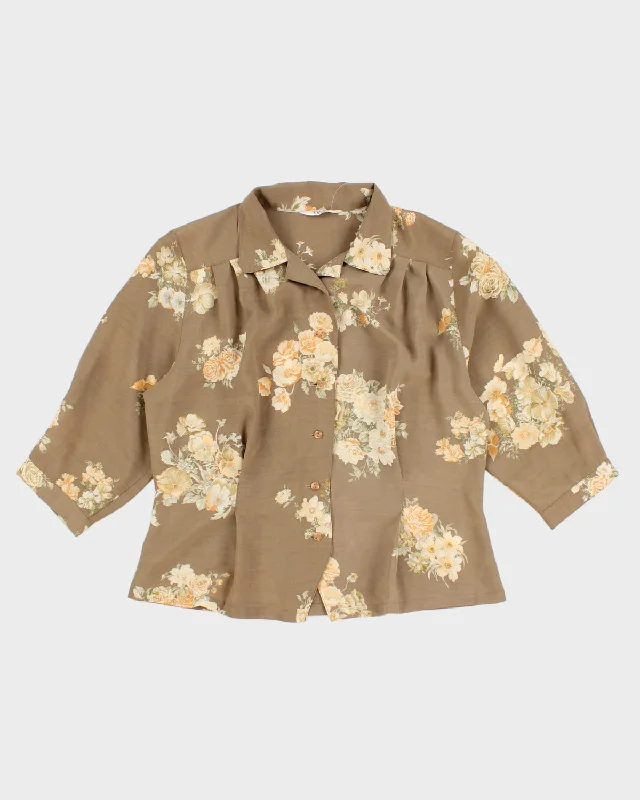 Vintage 80s Flow Rill Brown Floral Blouse - M Loose Oversized Blouse