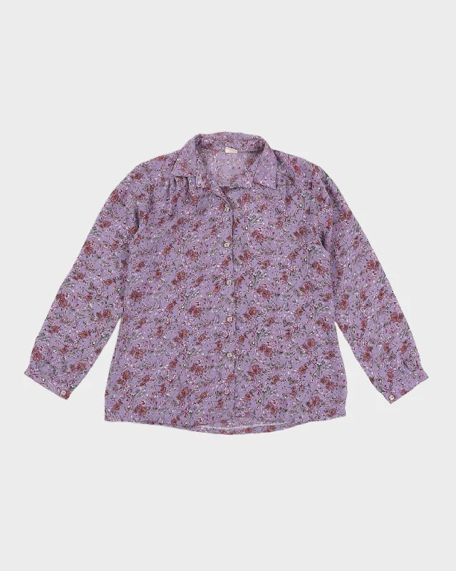 Vintage 90s Cheung Hing Purple Paisley Blouse - M Puff Sleeve Blouse