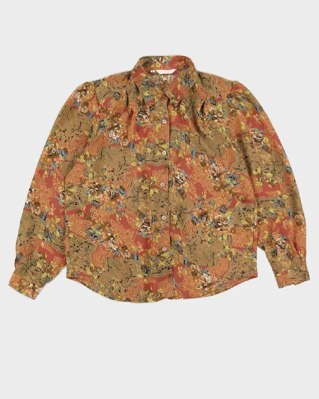 Vintage 90s Luk Yan Brown Floral Blouse - L Elegant Lace Blouse