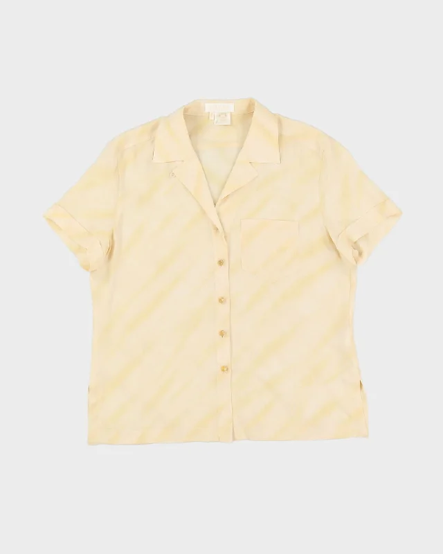 Escada Yellow Patterned Silk Blouse - L Cotton Casual Blouse