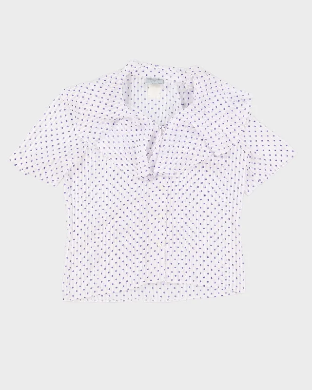 White With Lilac Polka Dots Blouse - S Sweetheart Neck Blouse