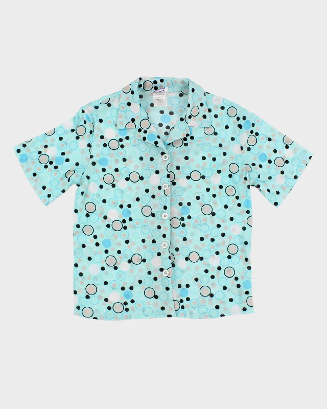 00s Tabi Blue Spotty Mesh Blouse - S Feminine Pastel Blouse