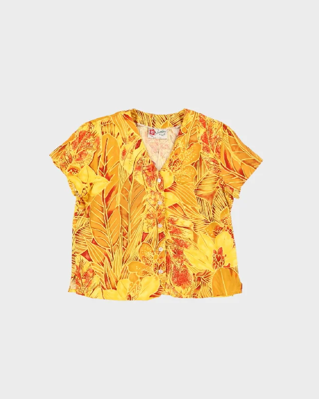 Yellow Patterned Hawaiian Blouse - S Asymmetric Hem Blouse