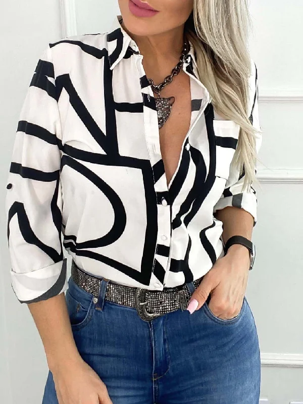 Fashionable Geometric Print Blouse Subtle Shimmer Blouse