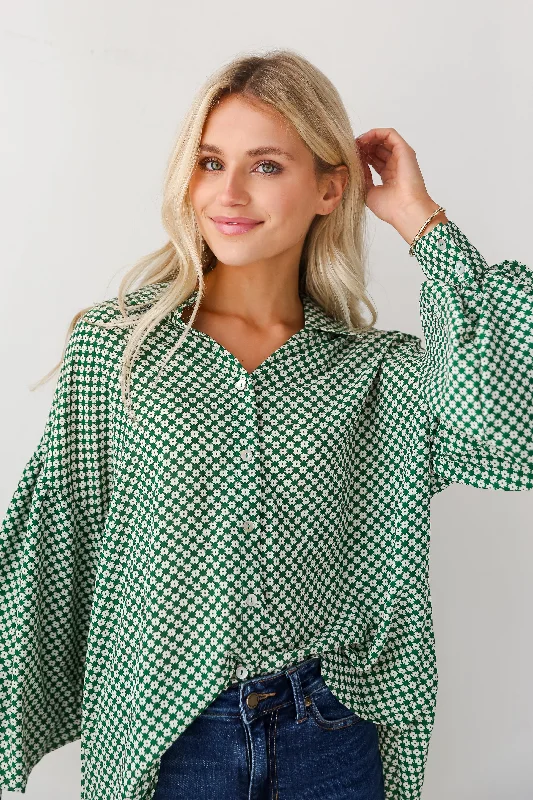 FINAL SALE - Flawless Expression Green Button-Up Blouse Office Formal Blouse