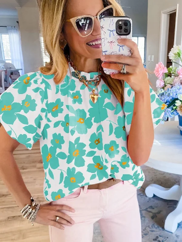 Floral Print Blouse Lightweight Tunic Blouse