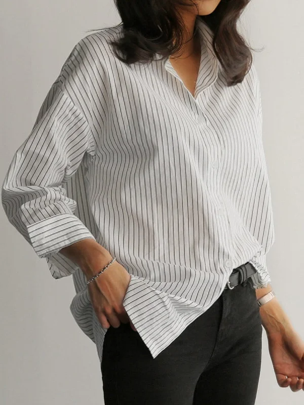 Long Sleeve Striped Blouse Vintage Polka Blouse