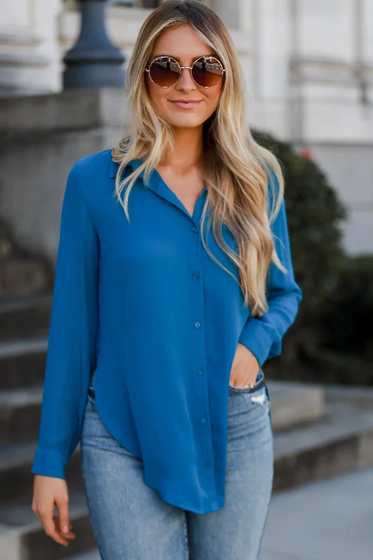 FINAL SALE - Posh Business Button-Up Blouse High Neck Blouse