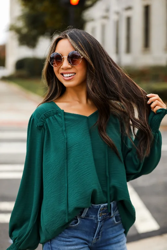 FINAL SALE - Run With It Hunter Green Blouse Everyday Stylish Blouse