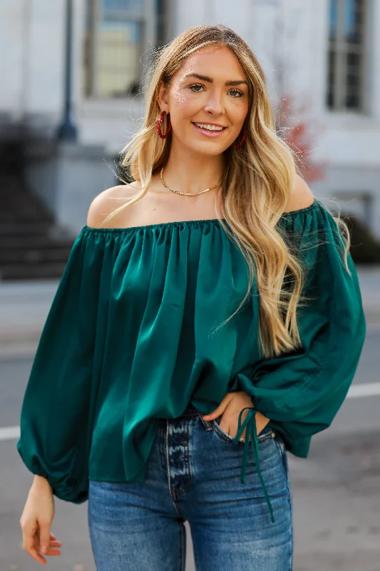 FINAL SALE - Utterly Enchanted Hunter Green Satin Blouse Peter Pan Blouse