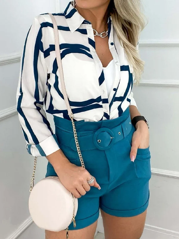 V-Neck Button-Down Blouse Versatile Layering Blouse