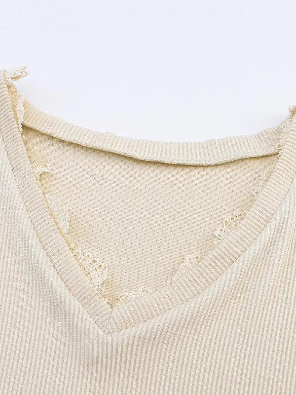 Versatile Ribbed Knit Blouse for Women Airy Cotton Blouse