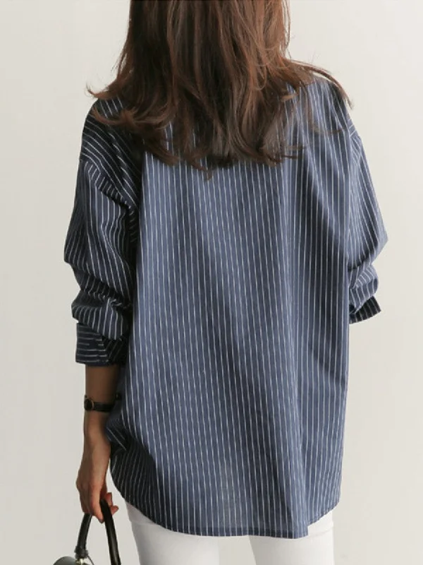 Vertical Striped Blouse Cotton Casual Blouse