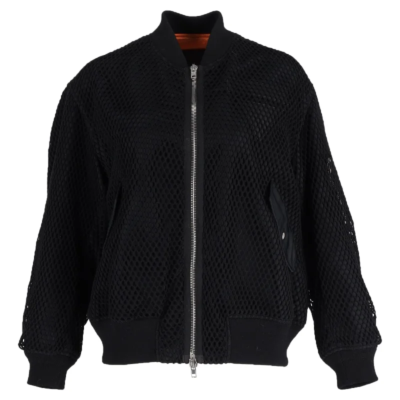 Alexander Wang Full Zip Bomber Jacket in Black Synthetic Houndstooth Herringbone Solid