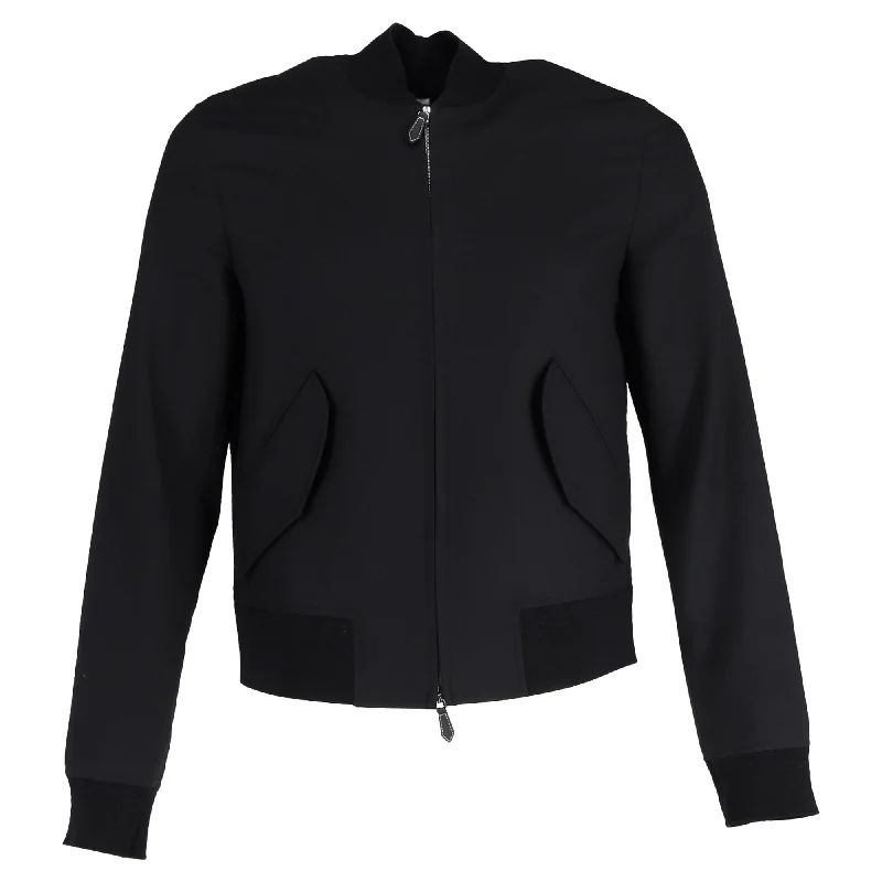 Burberry Zip-Up With Side Pockets Bomber Jacket in Black Wool Silk Blend Satin Velvet