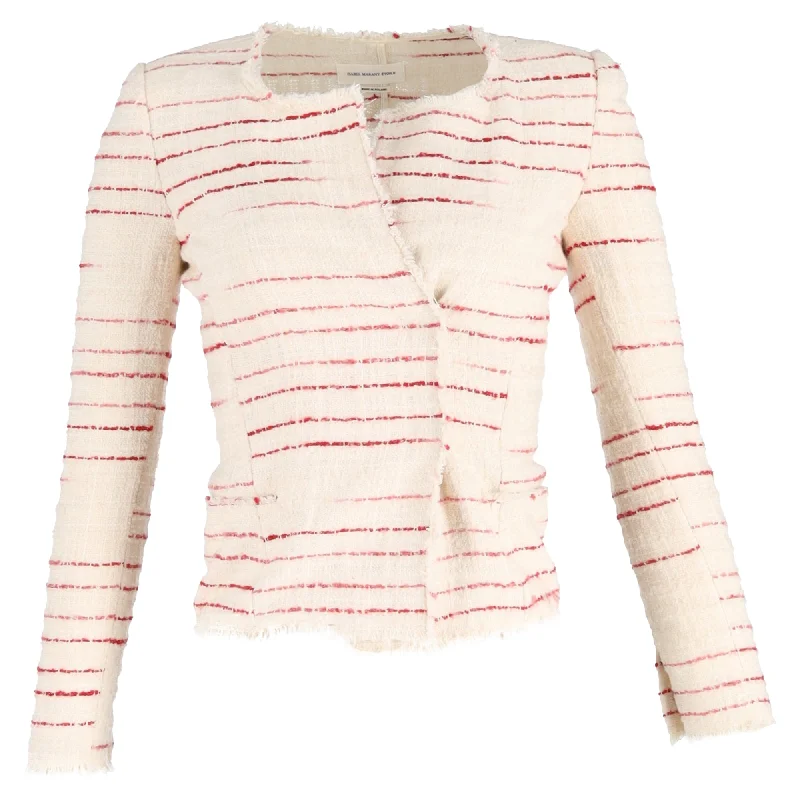 Isabel Marant Étoile Striped Tweed Glenn Jacket in Cream Cotton Solid Print Embellished