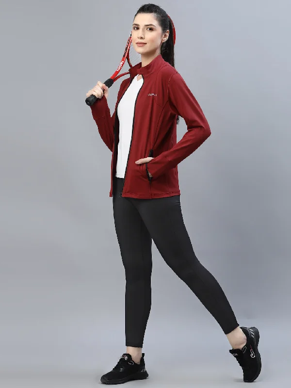 JUMP USA Women Maroon Solid Polyester Hiking Jacket Oversized T-Shirt Spandex breathable