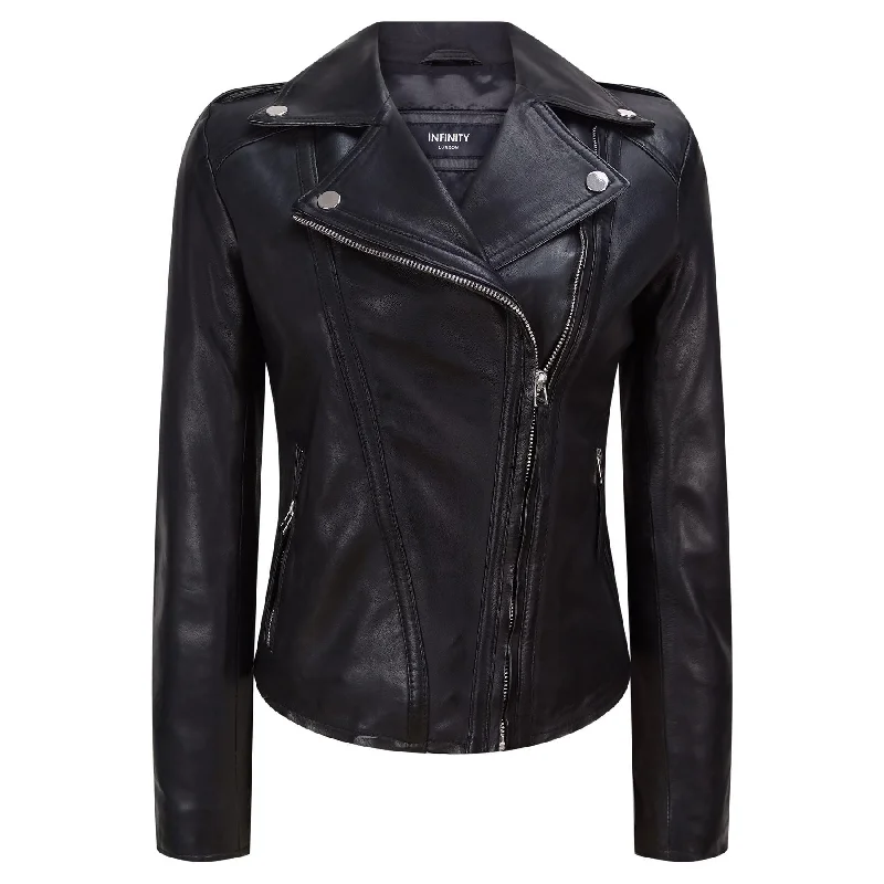 Ladies Leather Jacket Classic Biker Style Black REAL Leather Womens Jacket Modern Contemporary Chic