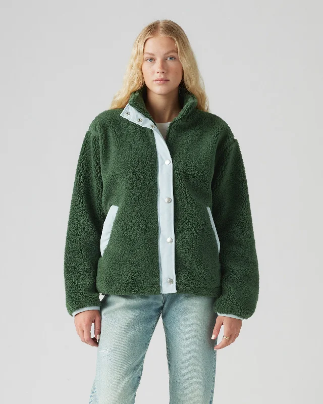 Valley Sherpa Jacket in Python Green Faux Fur Fabric Real Fur Fabric Shearling Fabric