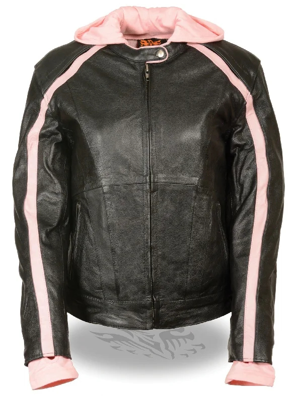 Milwaukee Leather SH1951 Women's Black and Pink Striped Leather Jacket Solid Print Embellished