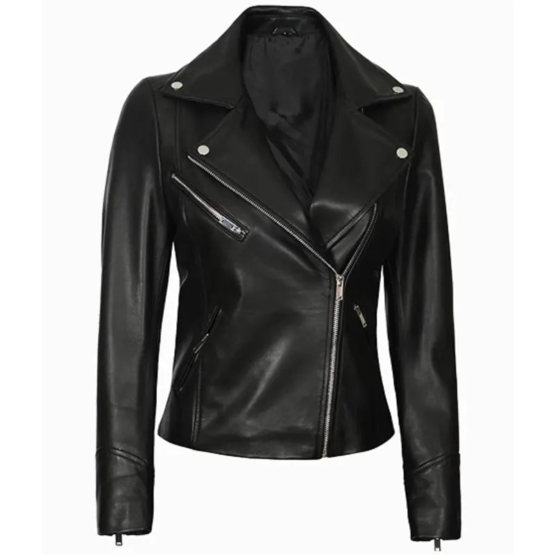 Motorcycle Black Leather Women's Jacket Sequined Glittery Shiny